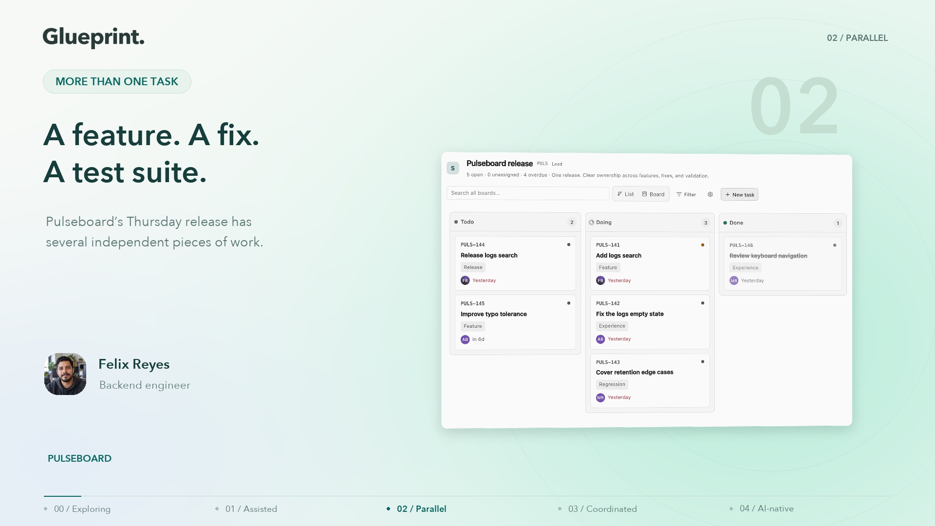 Glueprint: Several tasks. Room for each.